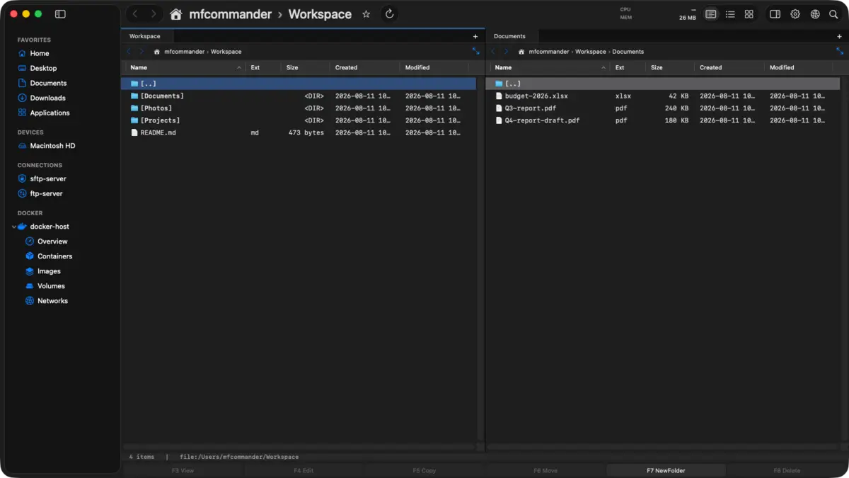 Dual-pane file manager with local and remote panes